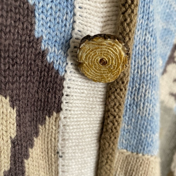 Storybook Knits Wolf Forest Snow Scene Cardigan Sweater Blue SZ 3XL - Picture 4 of 6